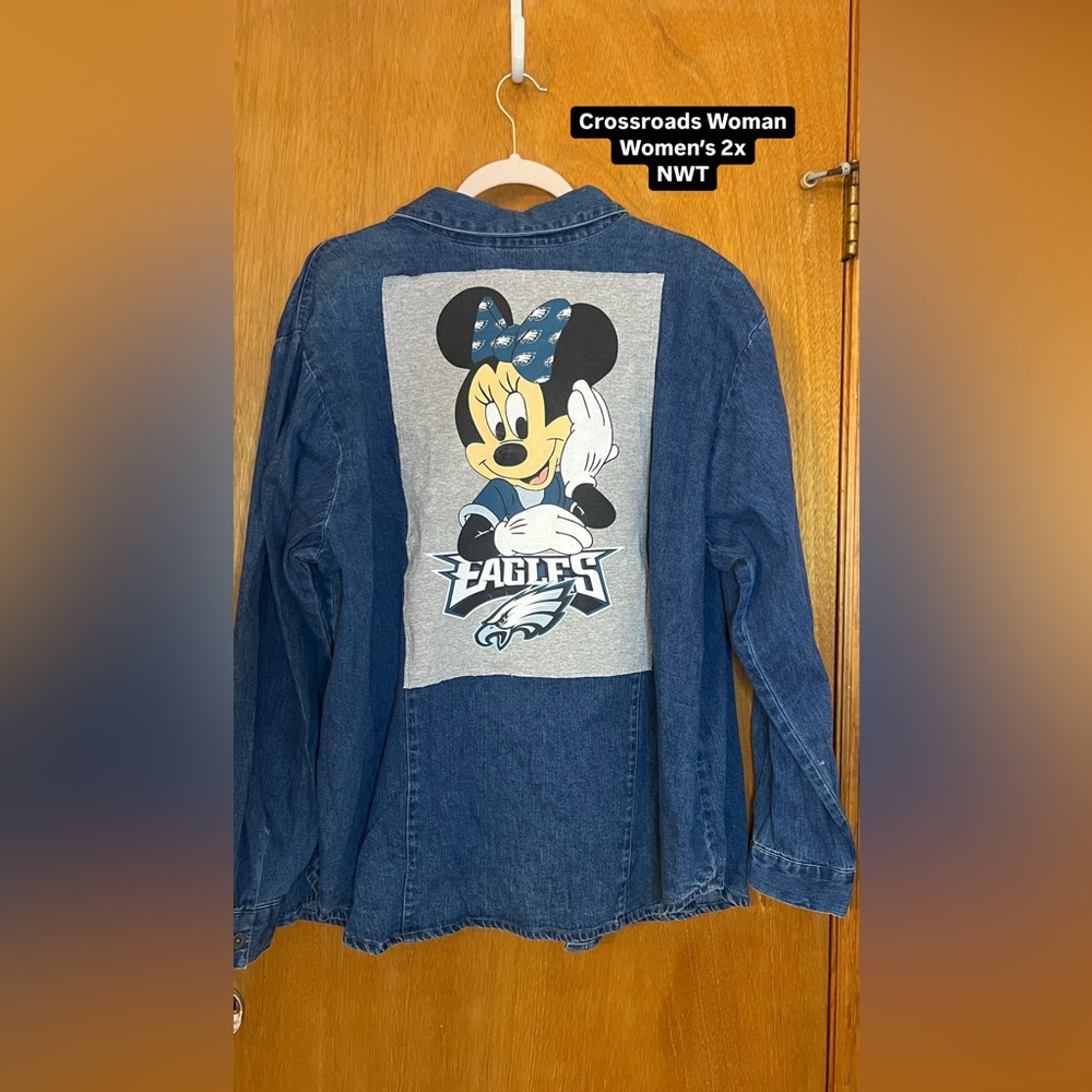 Philadelphia Eagles upcycled denim button up shirt NWT Minnie Mouse